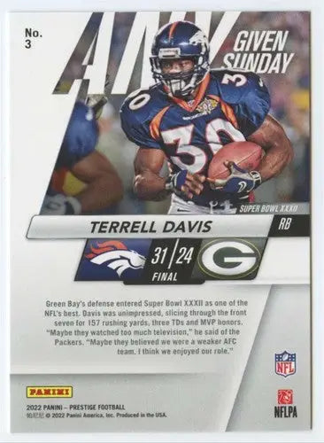 2022 Panini Prestige Any Given Sunday #3 Terrell Davis NM-MT Broncos ID:47156 - Football Card Single