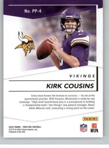 2022 Panini Prestige Prestigious Pros #PP-4 Kirk Cousins NM-MT Vikings ID:48365 - Football Card Single