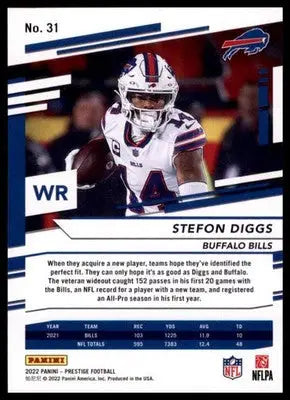 2022 Panini Prestige Stefon Diggs 31 Buffalo Bills