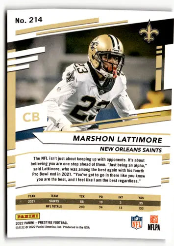 2022 Panini Prestige Xtra Points Diamond #214 Marshon Lattimore NM-MT S ID:48385 - Football Card Single