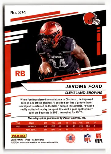 2022 Panini Prestige Xtra Points Signatures Premium #374 Jerome Ford NM ID:48355 - Football Card Single