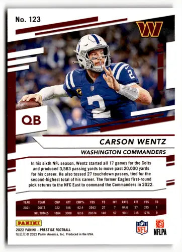 2022 Panini Prestige Xtra Points Sunburst #123 Carson Wentz NM-MT Colts ID:52153 - Football Card Single