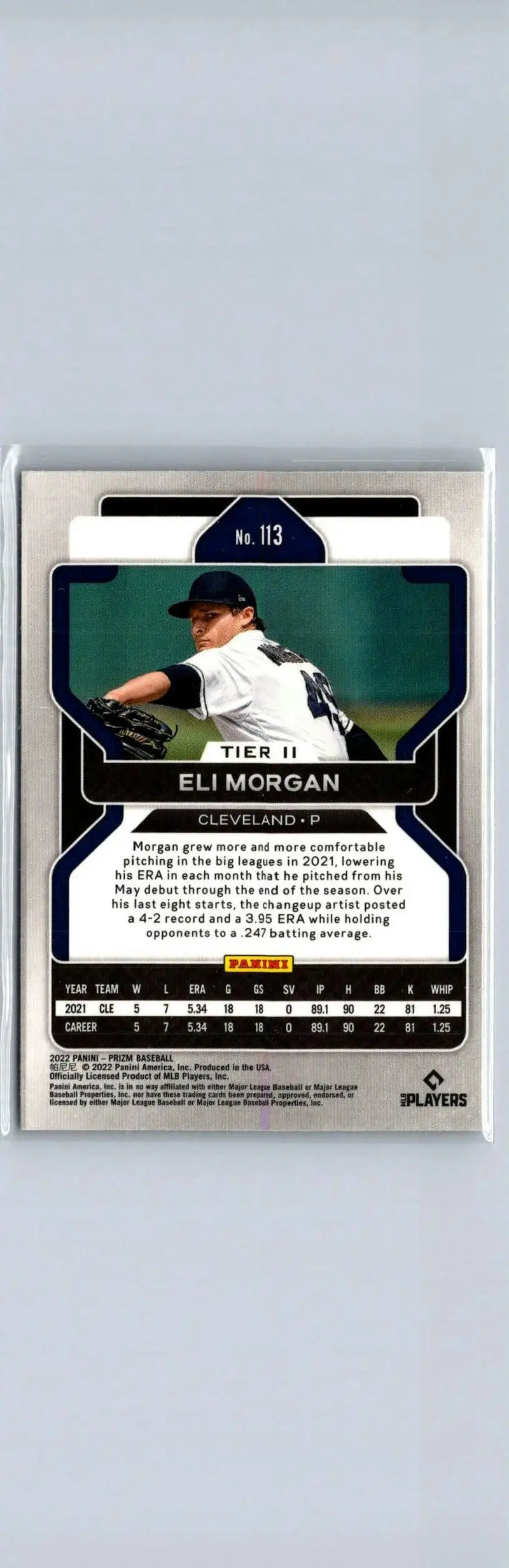 Eli Morgan baseball card from 2022 Panini Prizm series featuring Eli Morgan