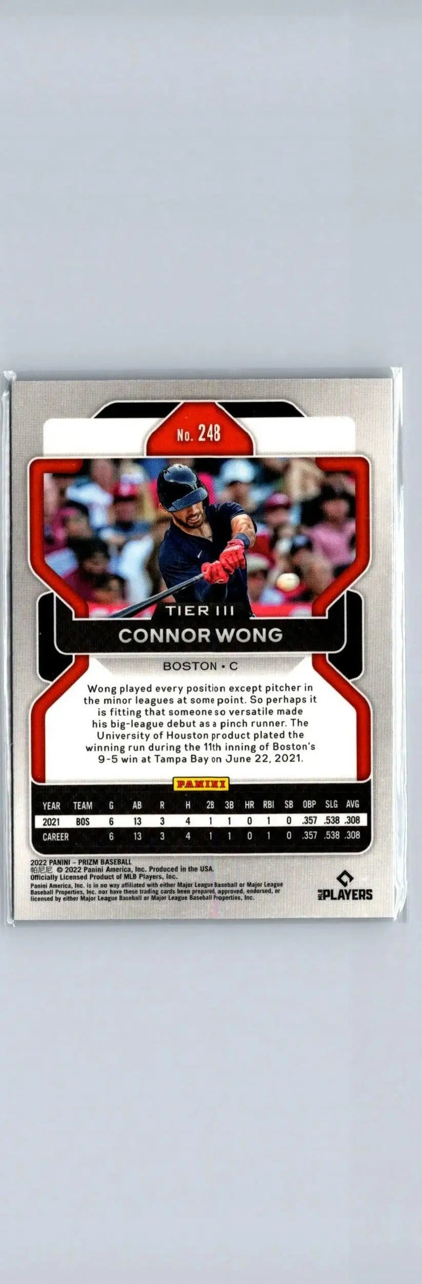 Connor Wong baseball card from 2022 Panini Prizm series in new condition