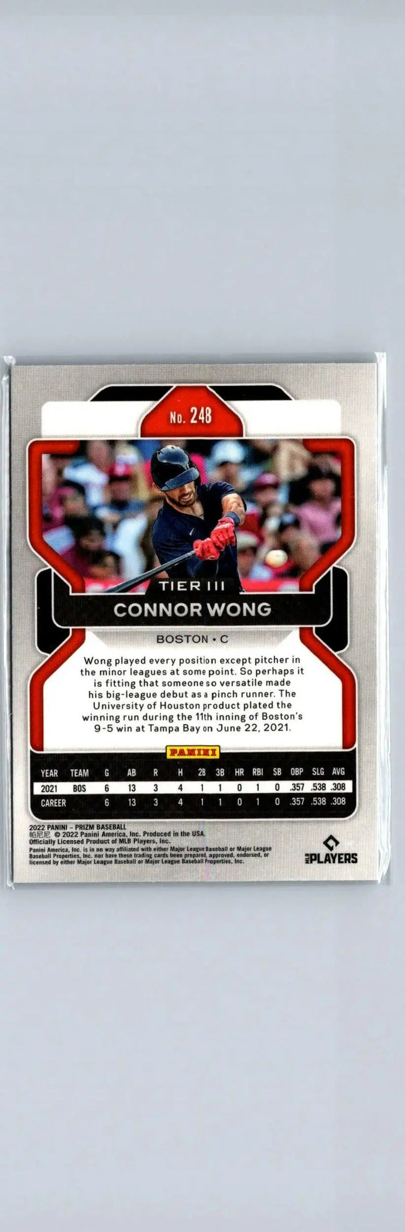 Connor Wong baseball card from 2022 Panini Prizm series in new condition