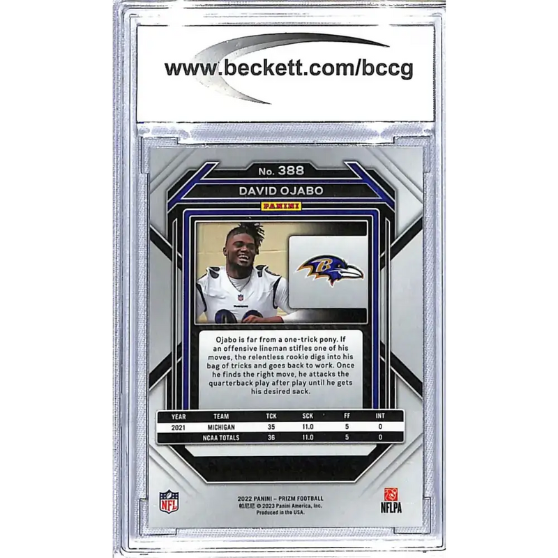 2022 Panini Prizm #388 David Ojabo BCCG 10 Mint or Better RC Rookie Baltimore Ravens Football Card - Football Card