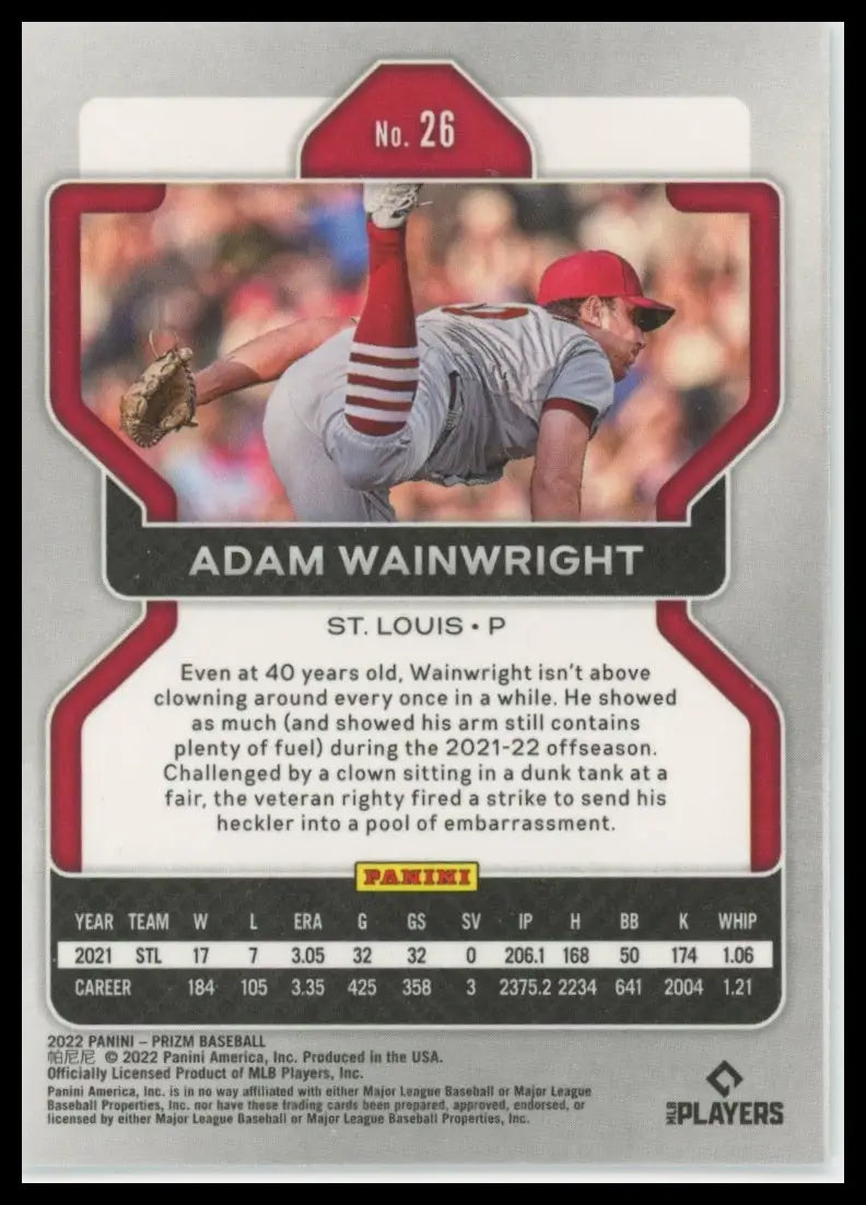 2022 Panini Prizm Adam Wainwright 26 St. Louis Cardinals NM - Baseball Card Single