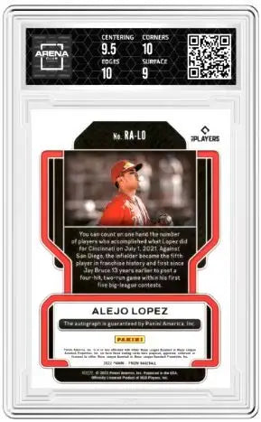 2022 Panini Prizm Alejo Lopez #RA-LO Rookie Auto Baseball Arena Club 9.5 - Baseball Card Single