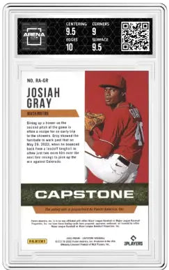 Graded Panini Prizm Capstone Josiah Gray rookie auto trading card front view