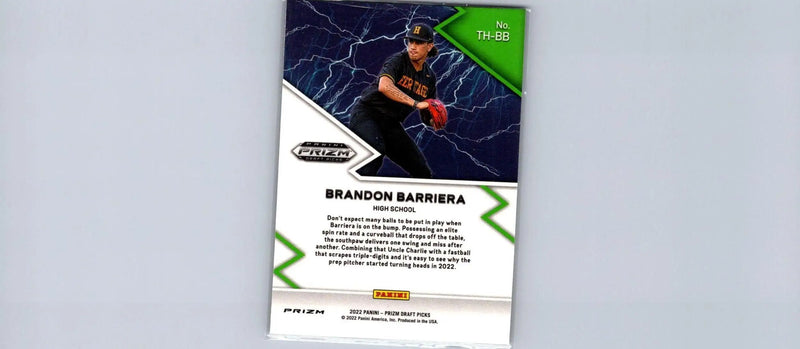 Brandon Barriera Baseball Card from 2022 Panini Prizm Draft Picks Thunderstruck Series