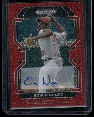 2022 Panini Prizm Draft Picks Edwin Nunez #PDP90 Red Auto 35/99 Baseball - Baseball Card Single