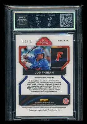 2022 Panini Prizm Draft Picks Snake Skin Jud Fabian #PDP67 07/15 Auto AC 9.5 - Baseball Card Single