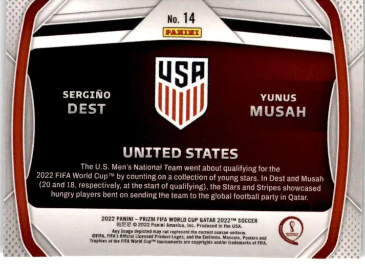 2022 Panini Prizm FIFA World Cup #14 Sergino Dest / Yunus Musah Connections - Soccer Card Single