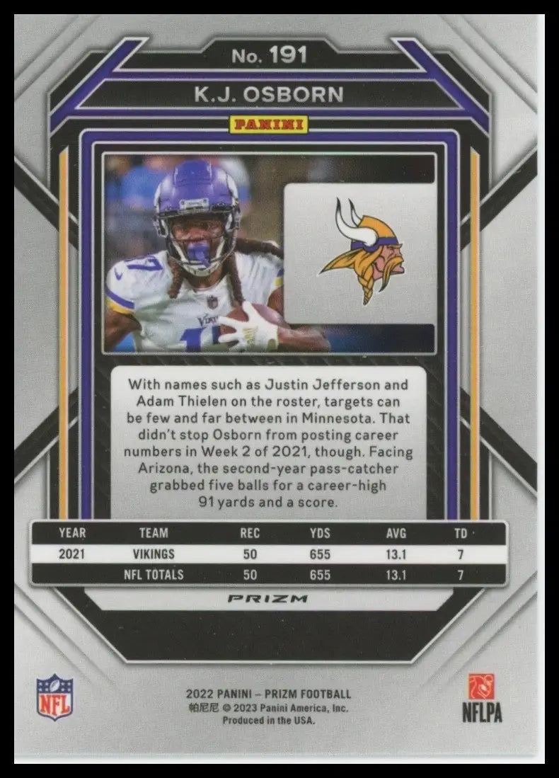 2022 Panini Prizm - K.J. Osborn #191 Silver Prizm - Football Card Single