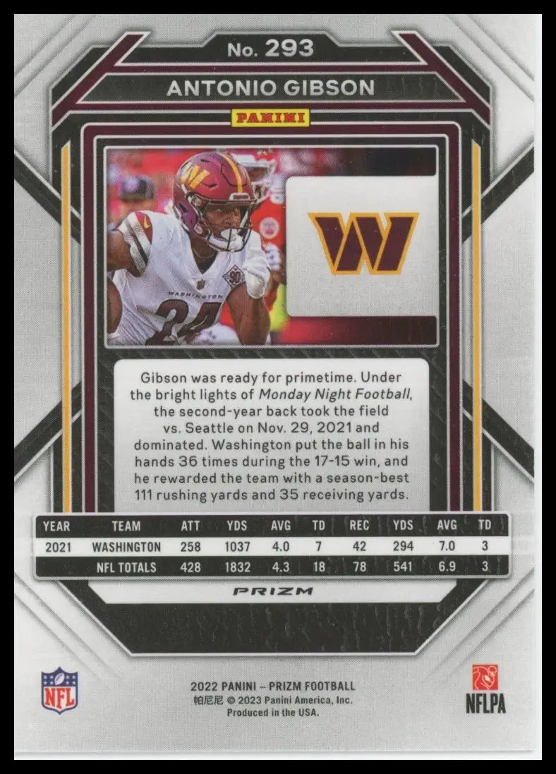 2022 Panini Prizm - No Huddle Antonio Gibson 293 Washington Commanders - Football Card Single