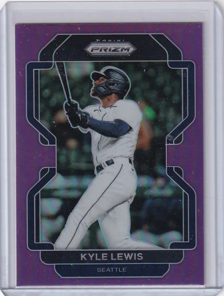 Baseball trading card of Kyle Lewis Seattle Mariners in 2022 Panini Prizm Purple design