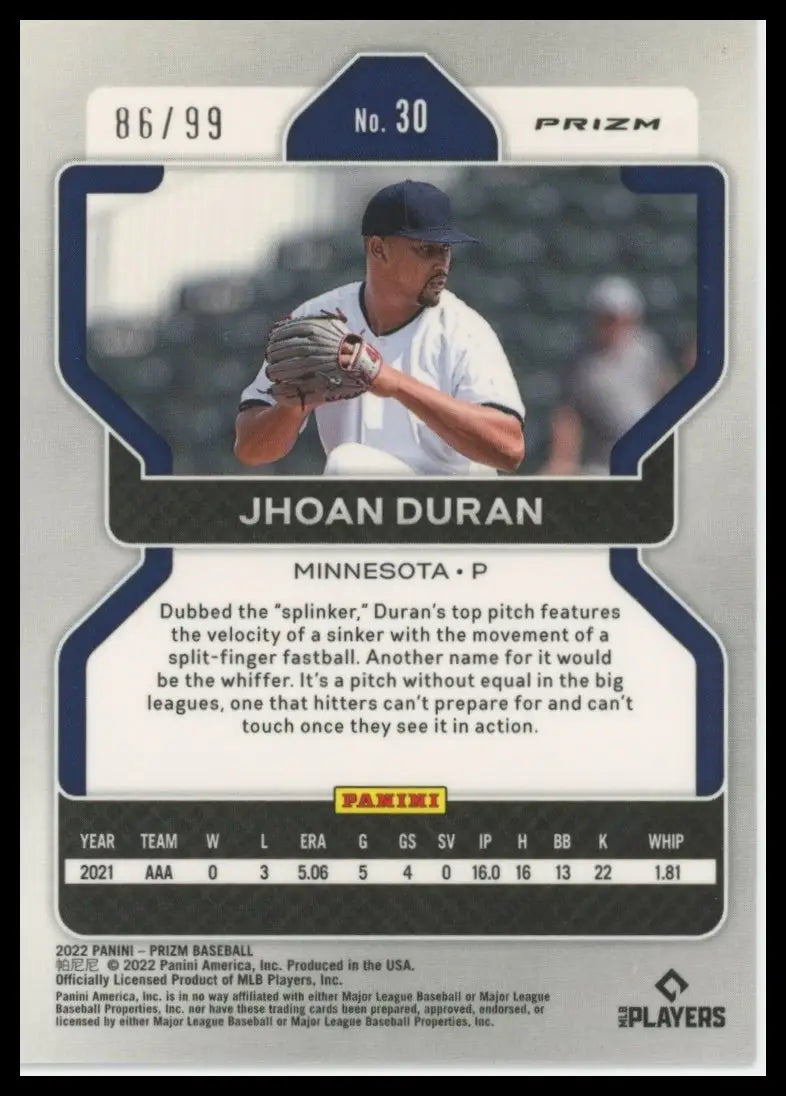 2022 Panini Prizm - Red Donut Circles Prizms Jhoan Duran 30 /99 Twins NM - Baseball Card Single