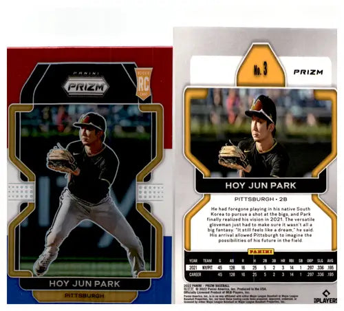 Hoy Jun Park baseball card from 2022 Panini Prizm Red White and Blue Prizm