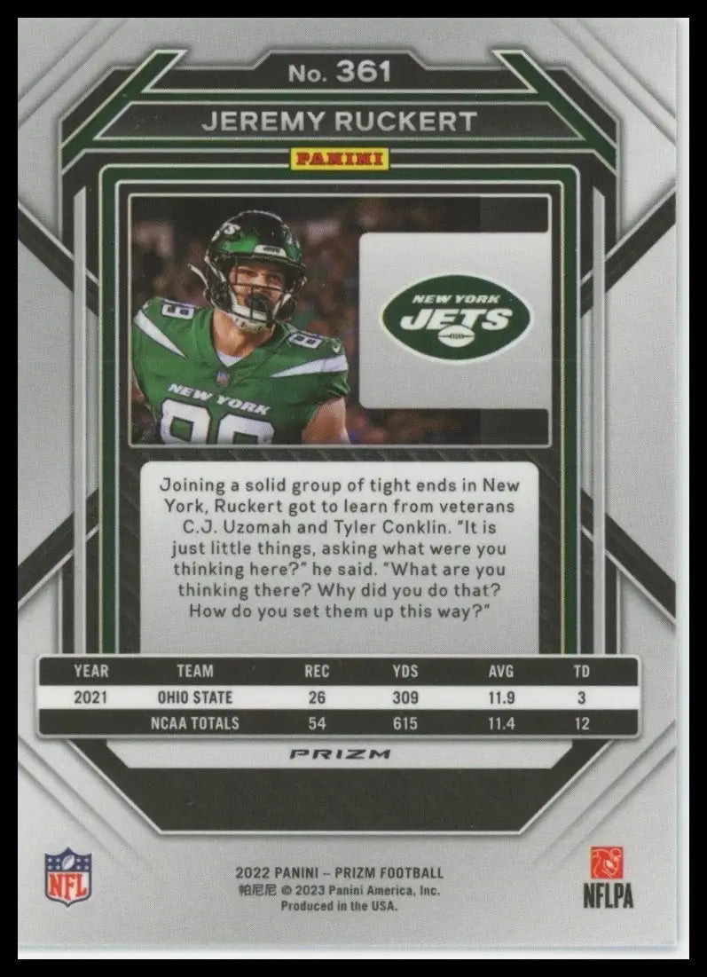 2022 Panini Prizm Red White and Blue Jeremy Ruckert Rookie #361 New York Jets