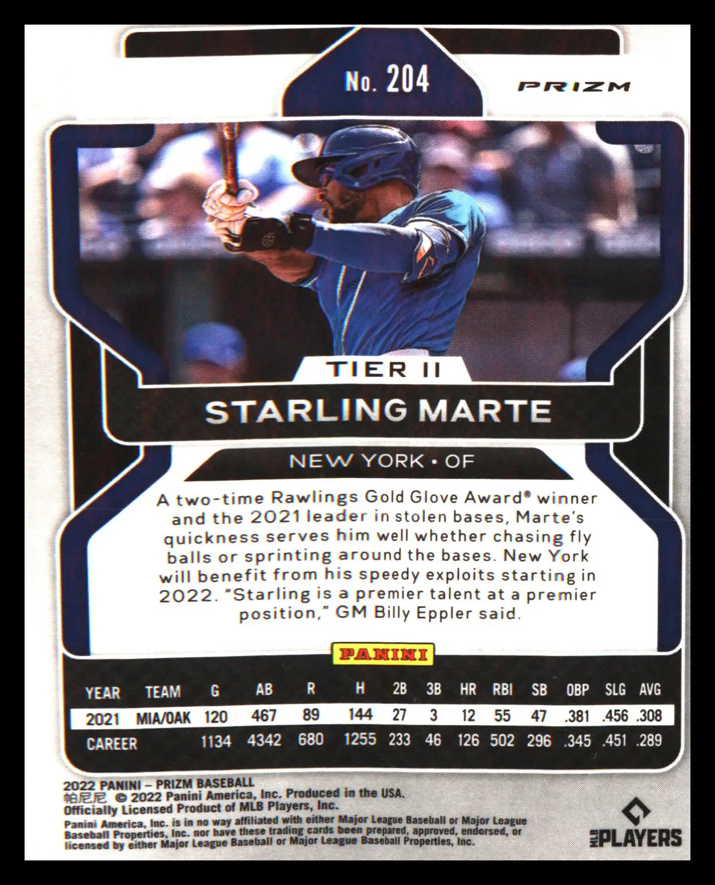 2022 Panini Prizm Red/White/Blue Prizm #204 Starling Marte - Baseball Card Single