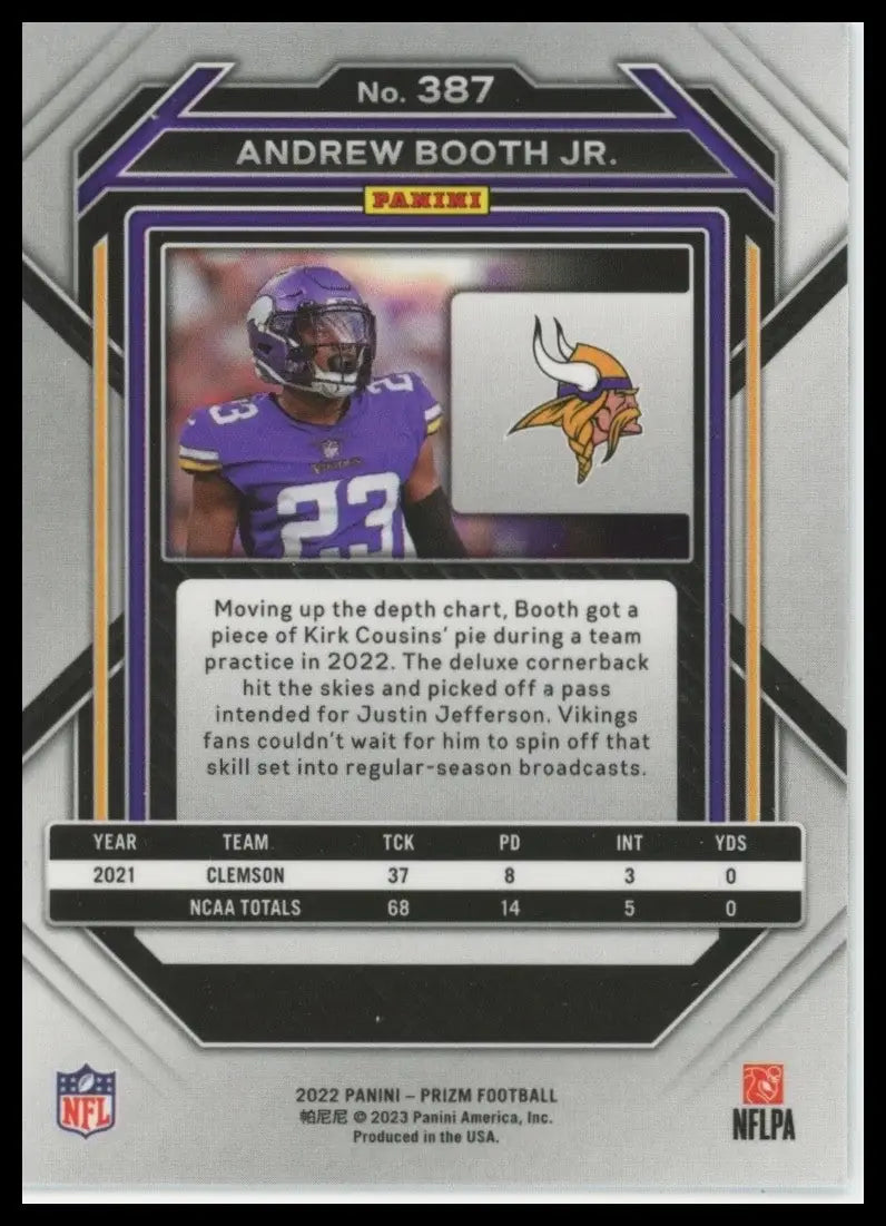 2022 Panini Prizm - Rookies Andrew Booth Jr. #387 (RC) - Football Card Single