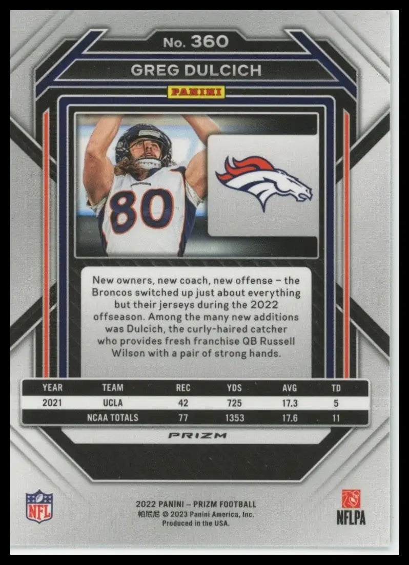 2022 Panini Prizm - Rookies Greg Dulcich #360 Green Prizm (RC) - Football Card Single