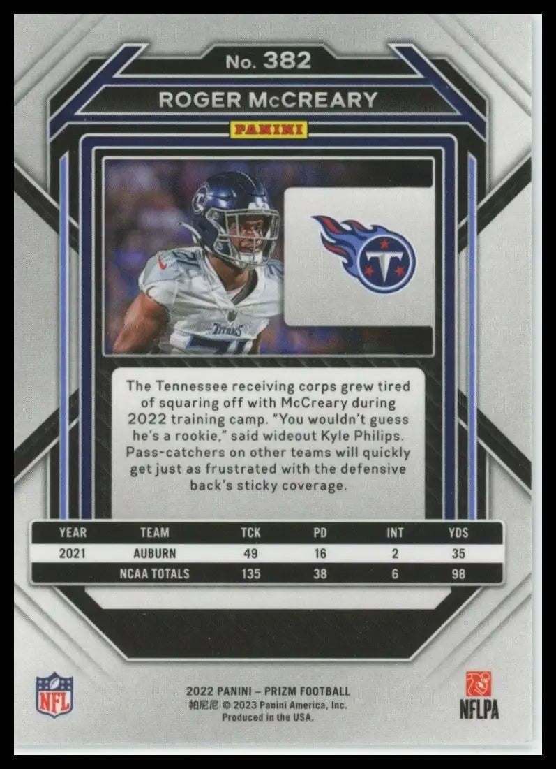 2022 Panini Prizm - Rookies Roger McCreary #382 (RC) - Football Card Single