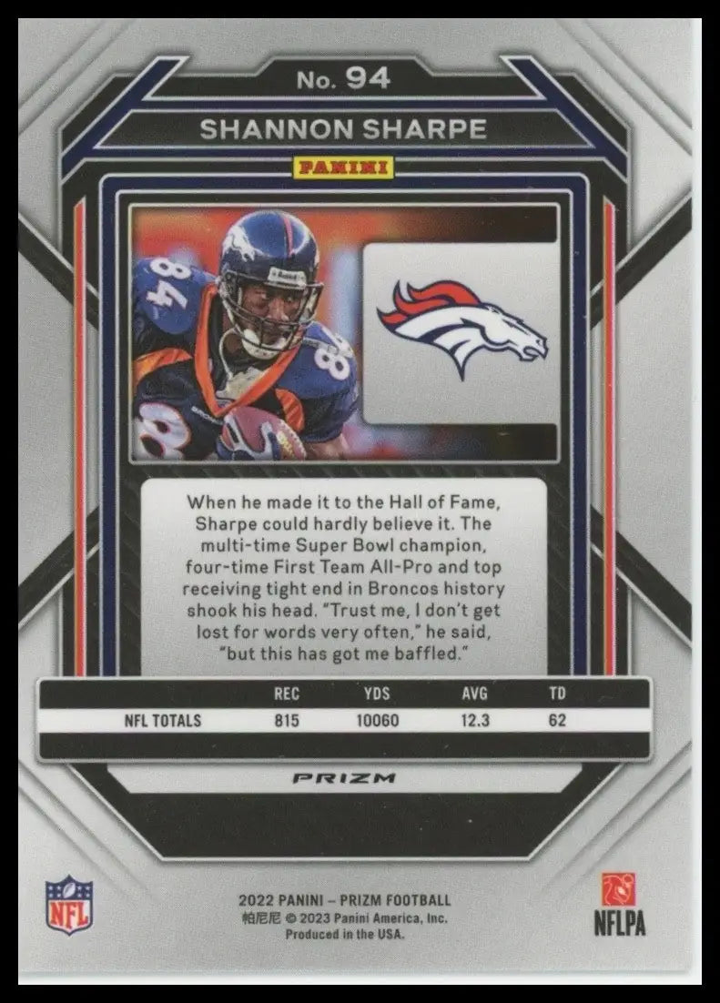 2022 Panini Prizm - Shannon Sharpe #94 Green Prizm - Football Card Single