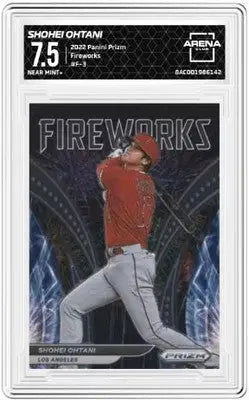 Graded Shohei Ohtani baseball trading card from Panini Prizm Shohei Ohtani Fireworks series