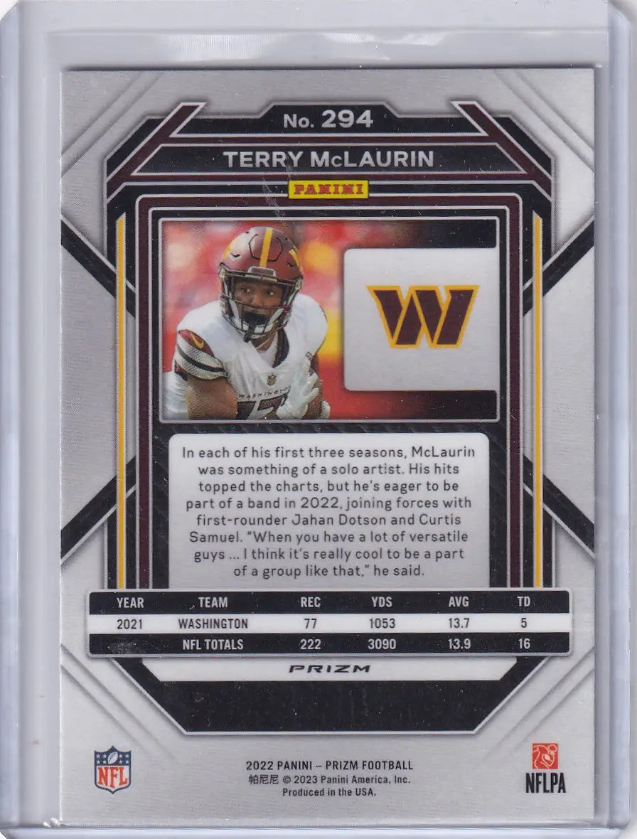 2022 Panini Prizm Silver #294 Terry McLaurin - Washington Commanders - Football Card Single