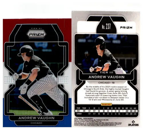 Original gloss 2022 Panini Prizm Tier III Red White and Blue Andrew Vaughn card