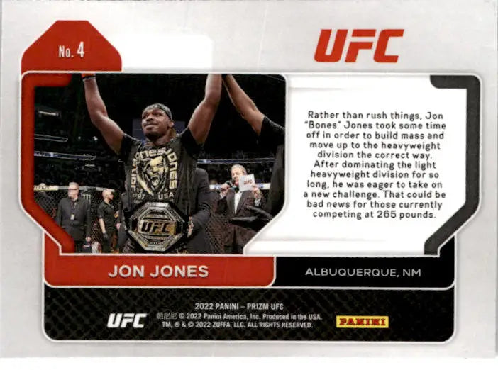 2022 Panini Prizm UFC #4 Jon Jones - UFC/MMA Card Single