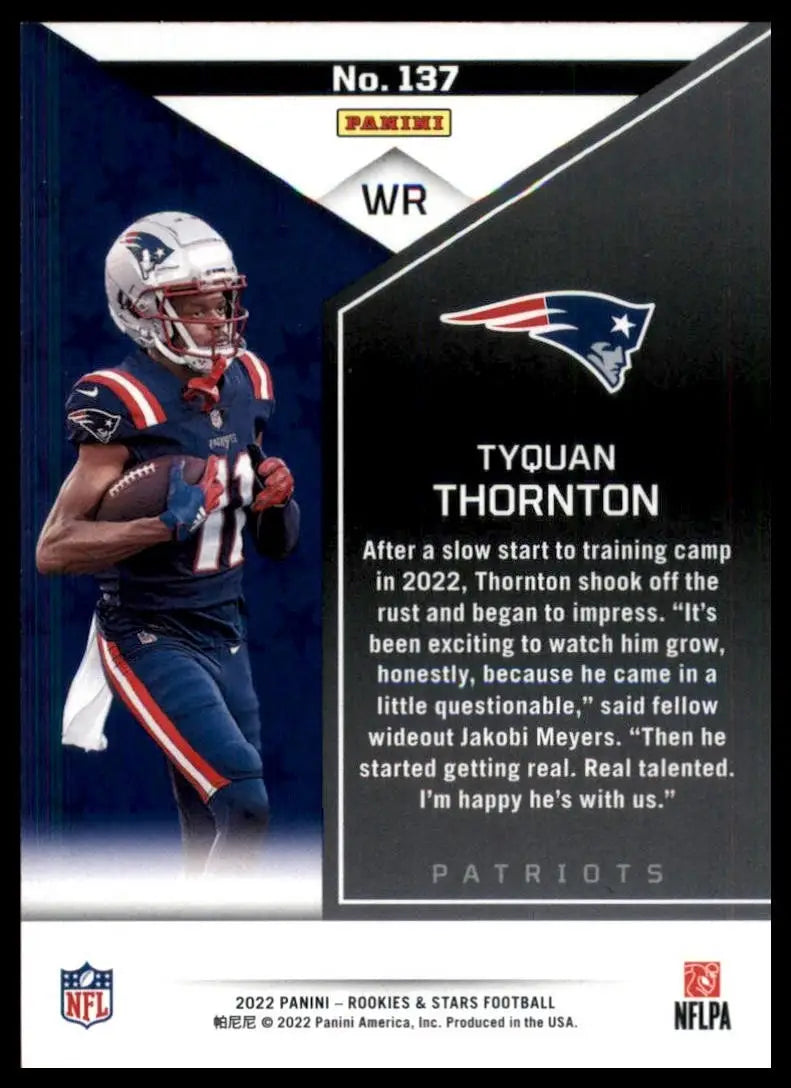 2022 Panini Rookies & Stars Rookie Tyquan Thornton #137 New England Patriots NFL