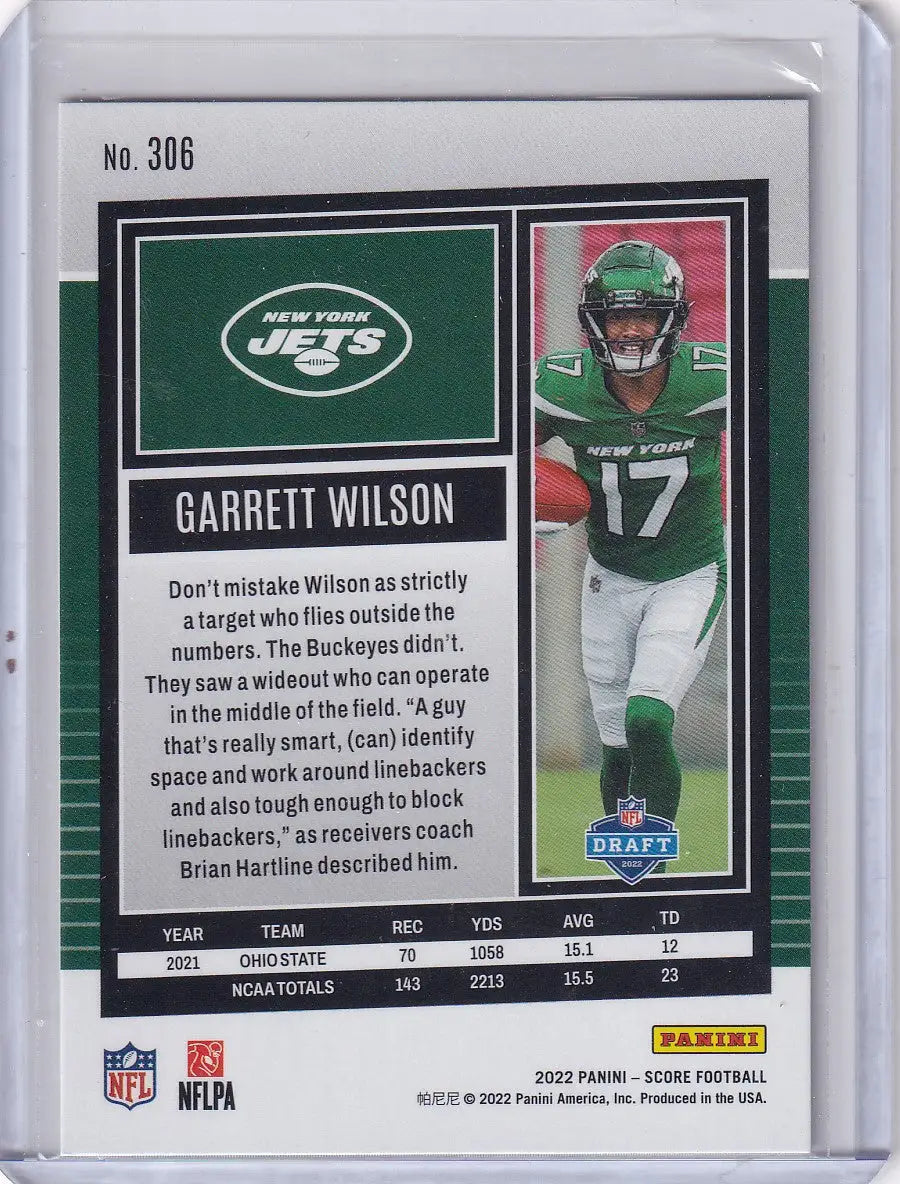 2022 Panini Score #306 Garrett Wilson - New York Jets - Football Card Single