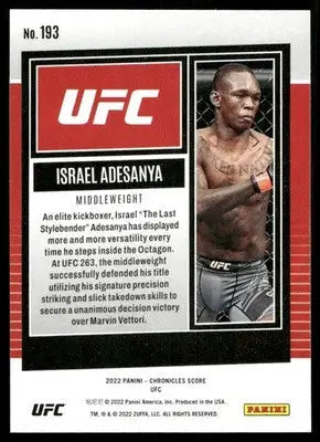 2022 Panini Score UFC Israel Adesanya #193 Mixed Martial Arts (MMA)