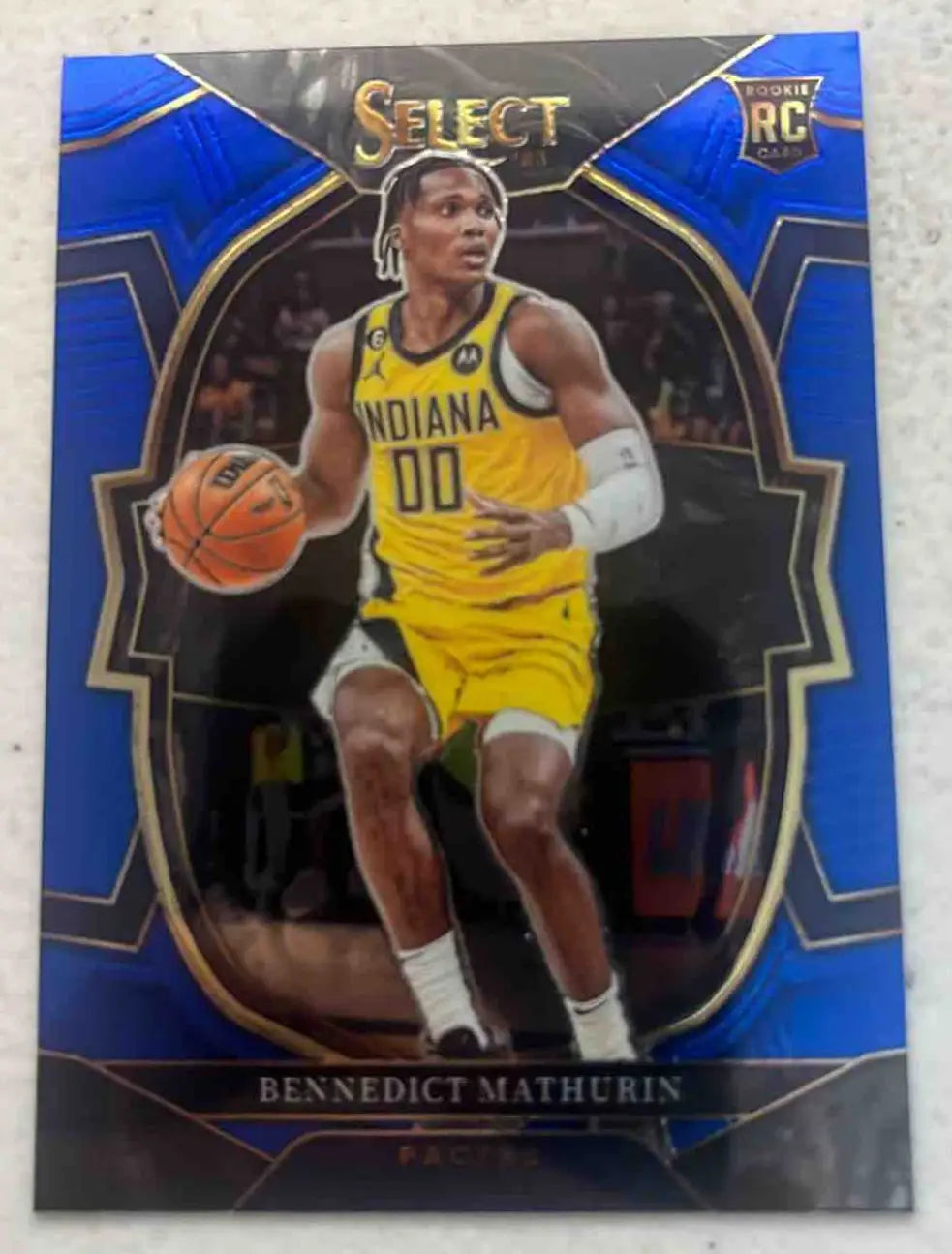 Benedict Mathurin Blue Rookie Card from 2022 Panini Select Bennedict Mathurin series