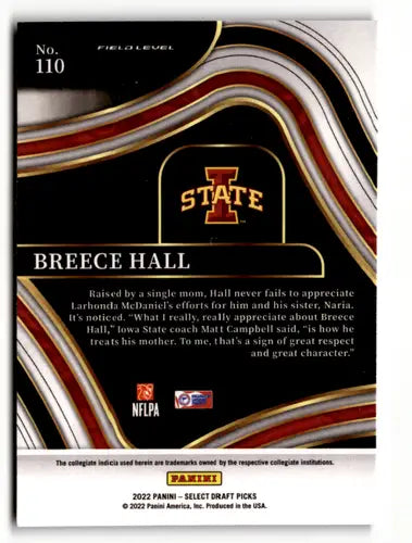 2022 Panini Select Draft Breece Hall football card with original gloss, Field Level NM-MT