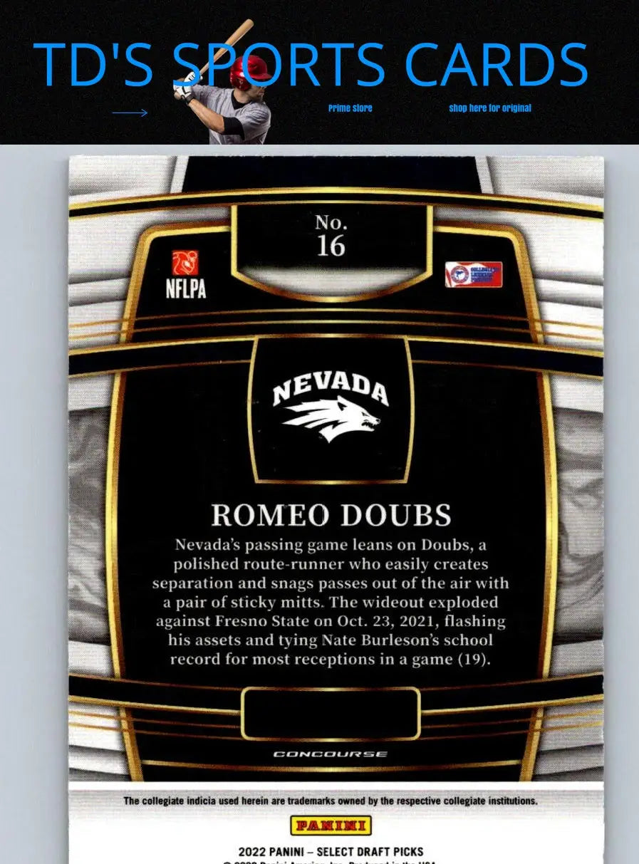 Romeo Doubs football card from 2022 Panini Select Draft Picks retail series
