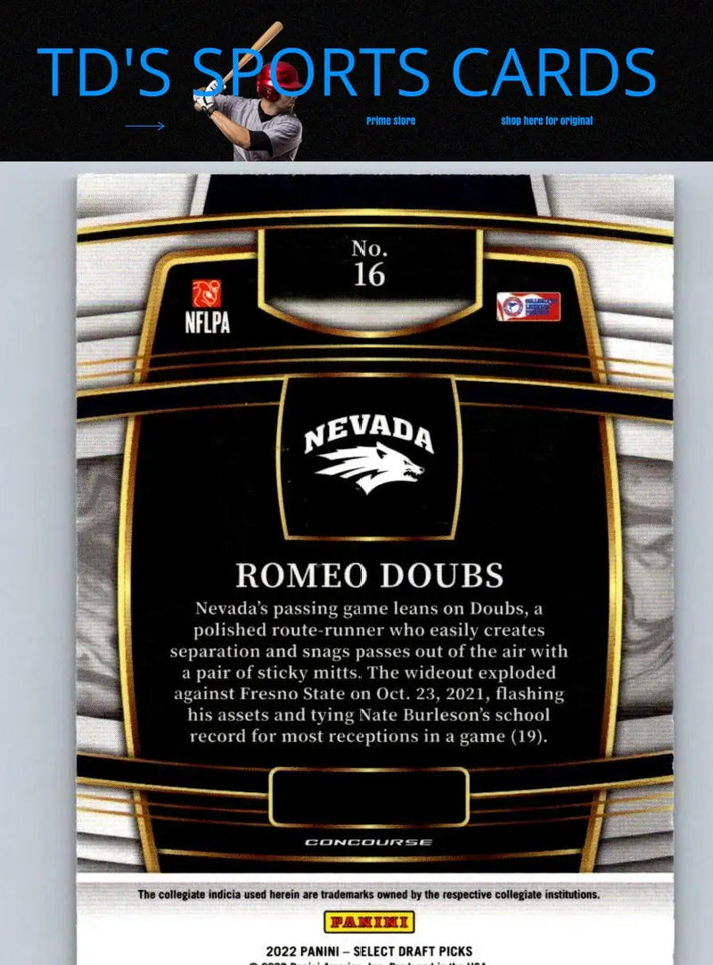 Romeo Doubs football card from 2022 Panini Select Draft Picks retail series