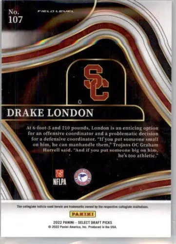 Original gloss Drake London football card from Panini Select Draft Picks 2022 series