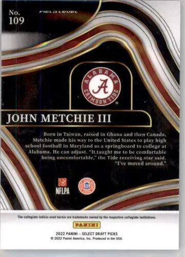 John Metchie III football card from Panini Select Draft Picks with original gloss