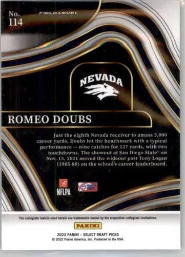 Romeo Doubs football card from 2022 Panini Select Draft Picks Blue series