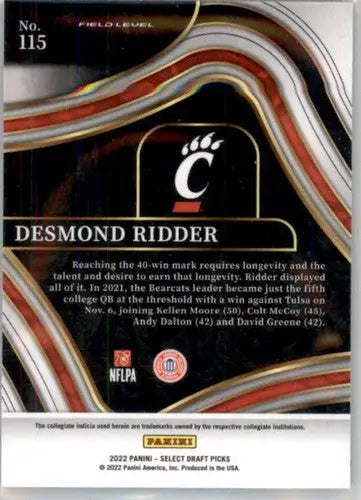 2022 Panini Select Draft Picks Blue Desmond Ridder football card NM-MT