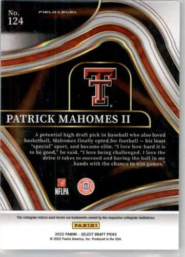 Original gloss Patrick Mahomes II football card from Panini Select Draft Picks collection