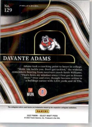 Davante Adams football card from 2022 Panini Select Draft Picks Blue collection
