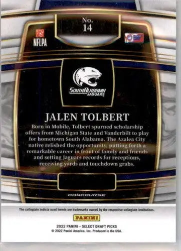 Original gloss Jalen Tolbert football card from 2022 Panini Select Draft Picks
