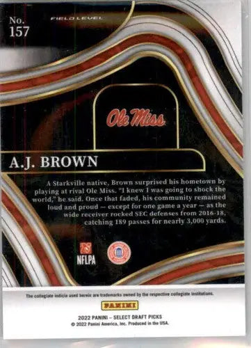 Original gloss A J Brown football card from Panini Select Draft Picks product