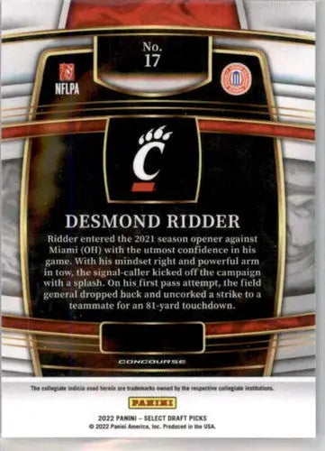 2022 Panini Select Draft Picks Blue #17 Desmond Ridder NM Near Mint Con ID:66445 - Football Card Single