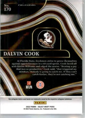 Original gloss Dalvin Cook football card from Panini Select Draft Picks 2022 collection