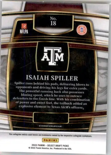 2022 Panini Select Draft Picks Blue #18 Isaiah Spiller NM Near Mint Con ID:66446 - Football Card Single